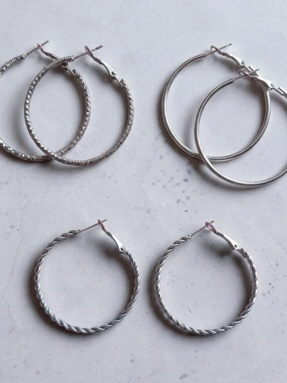 NWT Silver Tone Hoop Earrings Bundle Set of 3 Pairs | Textured, Smooth & Twisted